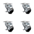 Service Caster 3.5 Inch Soft Rubber Wheel Swivel Top Plate Caster Set with Brake SCC-20S3514-SRS-TLB-4